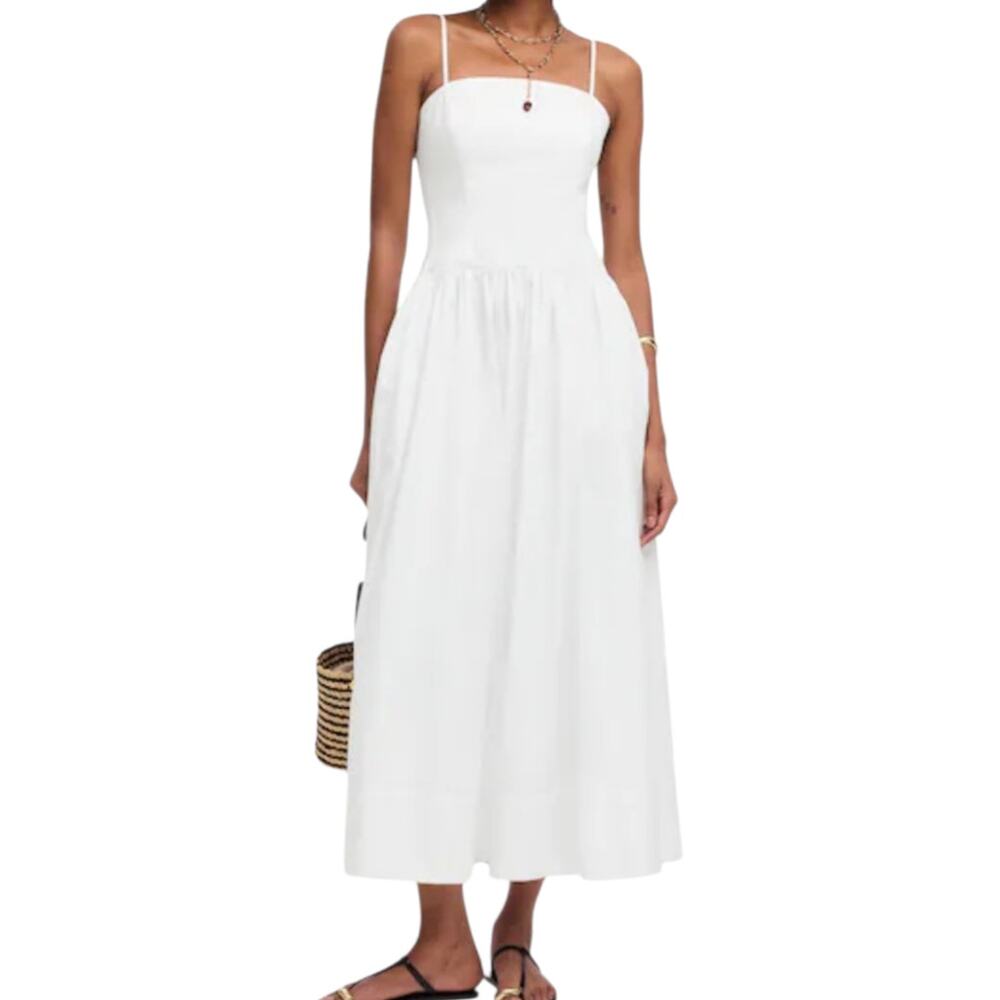 Madewell Cotton Poplin Seamed Open Back Maxi Dress Cotton White Medium 8
